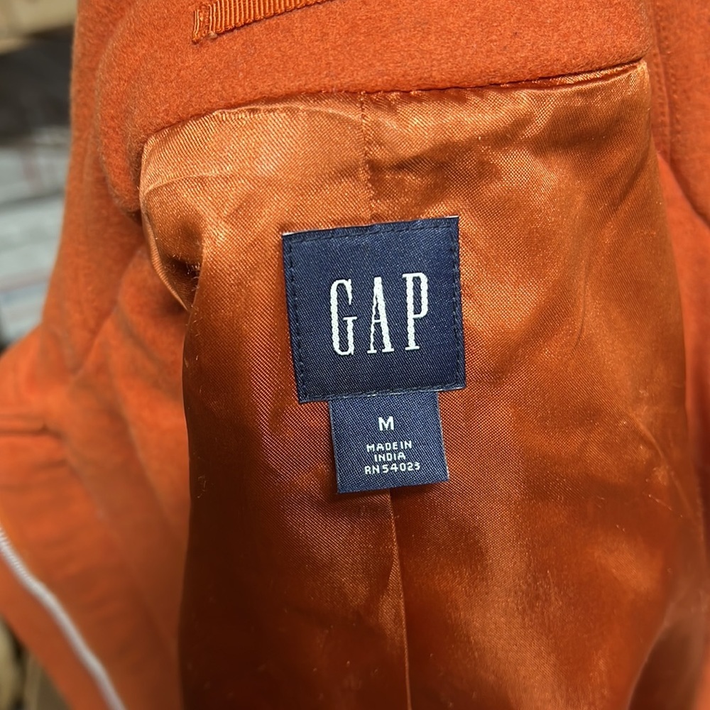 Gap Long Sleeve Full Zip Orange Jacket Toggle Pea Coat Wool Blend Womens M - Picture 12 of 12